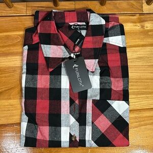 Men’s Shirt Button Down sz small Long Sleeve Red Black Grey White Checkered NWT